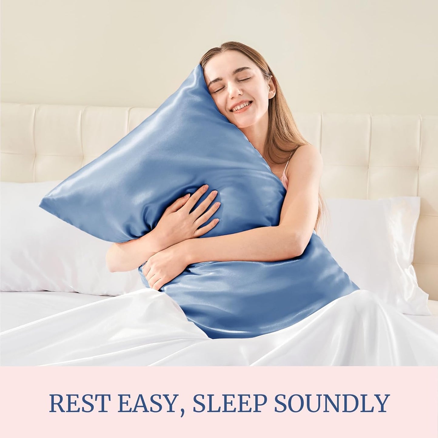 Satin Pillowcase for Hair and Skin, Super Soft and Cooling Similar to Silk Pillow Cases 2 Pack with Envelope Closure, Gift for Women Men(20"X26" Standard Size, Airy Blue)
