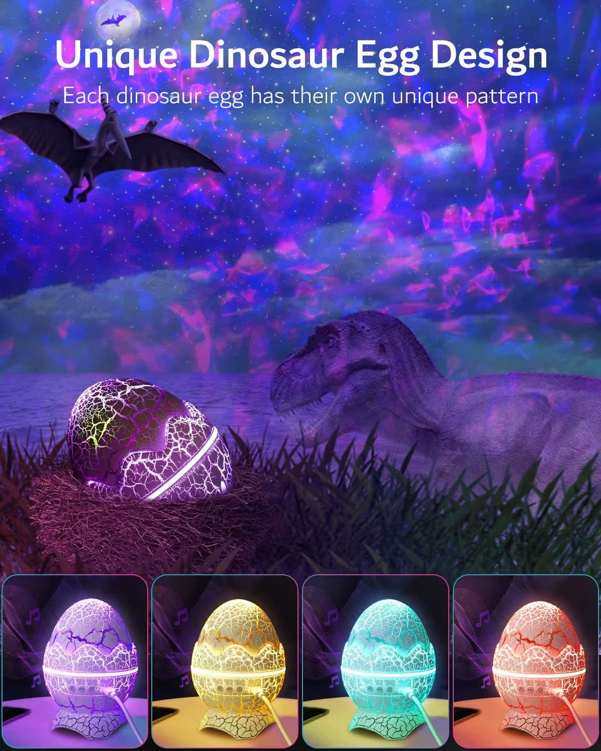Dinosaur Eggshell Galaxy Projector Starry Sky Night Light Bluetooth Speaker Cute Game Room Decoration Children'S Gift LED Nebula