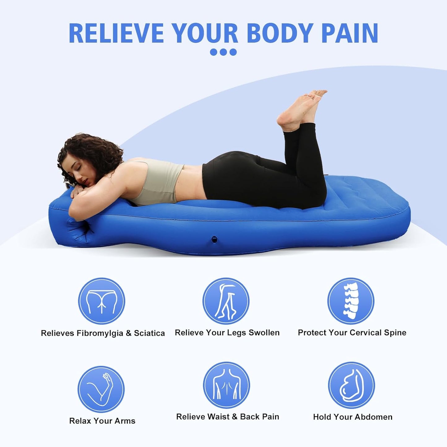 Inflatable Full Body Pregnancy Pillow, Full Body Maternity Airbed with Belly Hole for Comfort – Best Prone Sleeping Support for Pregnant Women – Portable, Adjustable & Travel-Friendly, Blue