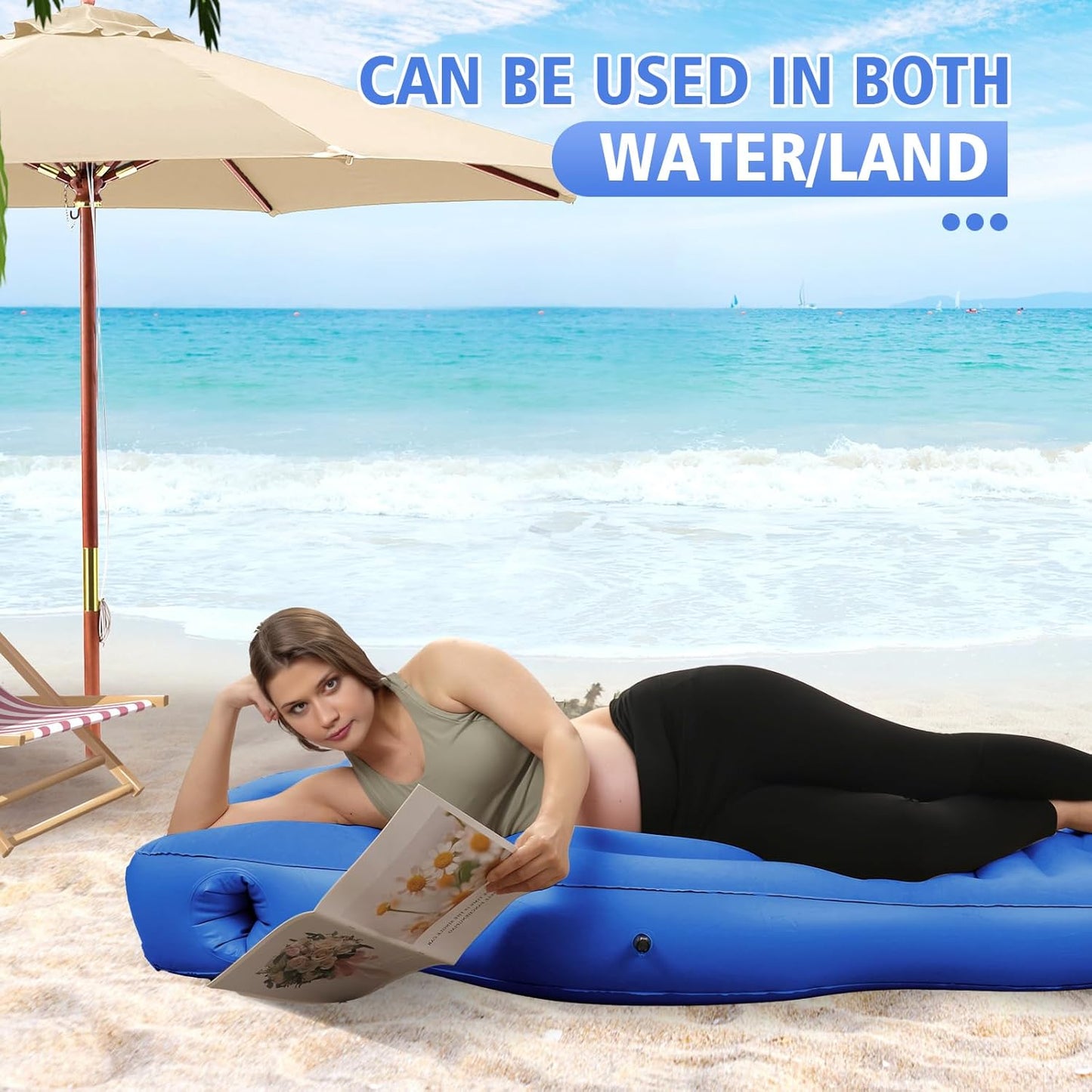 Inflatable Full Body Pregnancy Pillow, Full Body Maternity Airbed with Belly Hole for Comfort – Best Prone Sleeping Support for Pregnant Women – Portable, Adjustable & Travel-Friendly, Blue