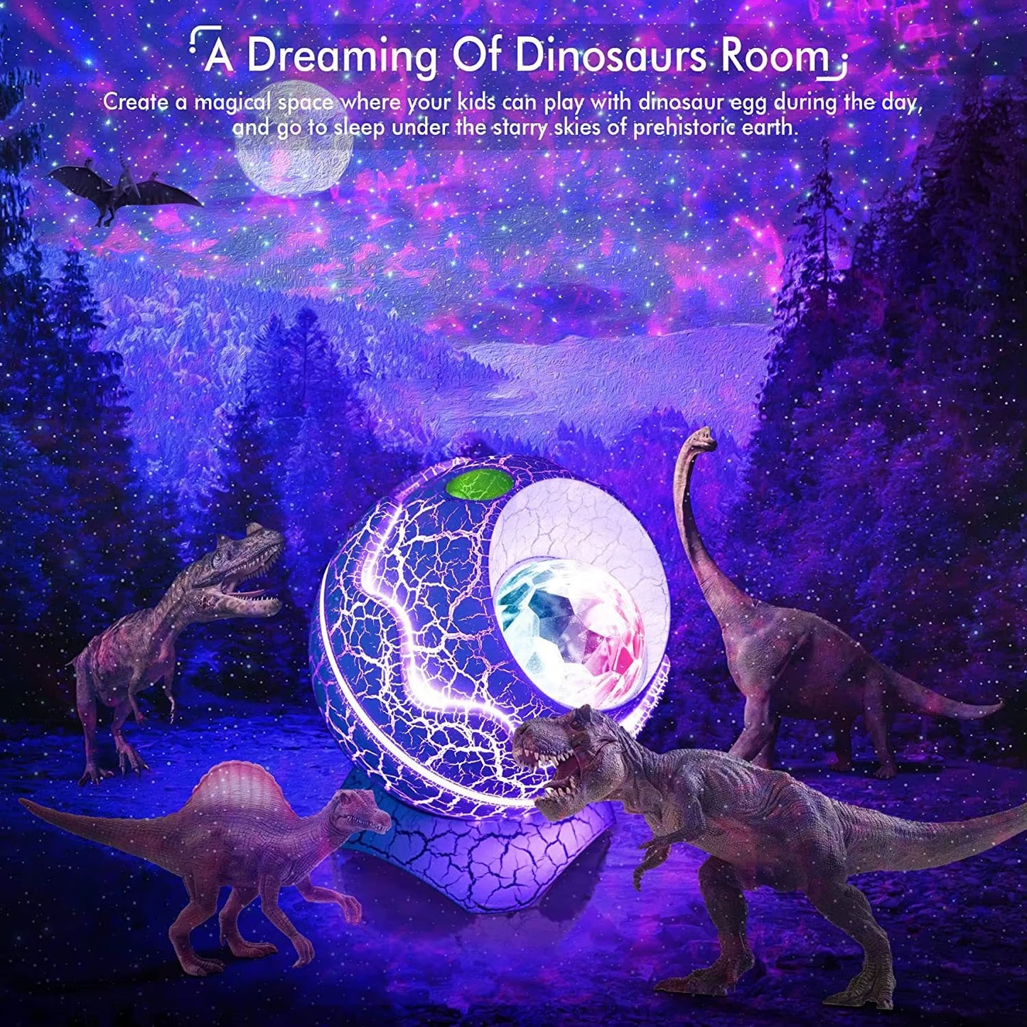 Dinosaur Eggshell Galaxy Projector Starry Sky Night Light Bluetooth Speaker Cute Game Room Decoration Children'S Gift LED Nebula