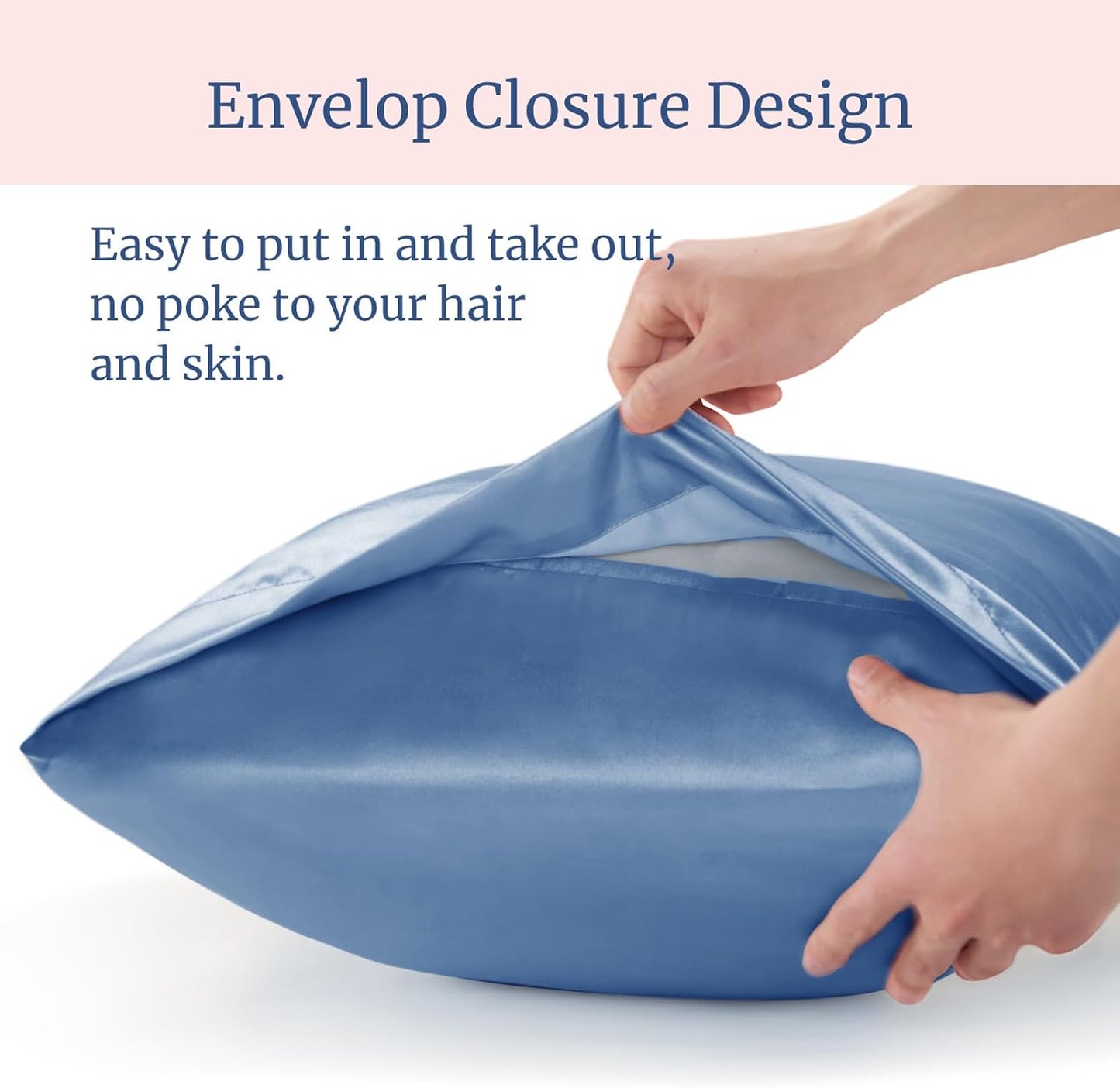 Satin Pillowcase for Hair and Skin, Super Soft and Cooling Similar to Silk Pillow Cases 2 Pack with Envelope Closure, Gift for Women Men(20"X26" Standard Size, Airy Blue)