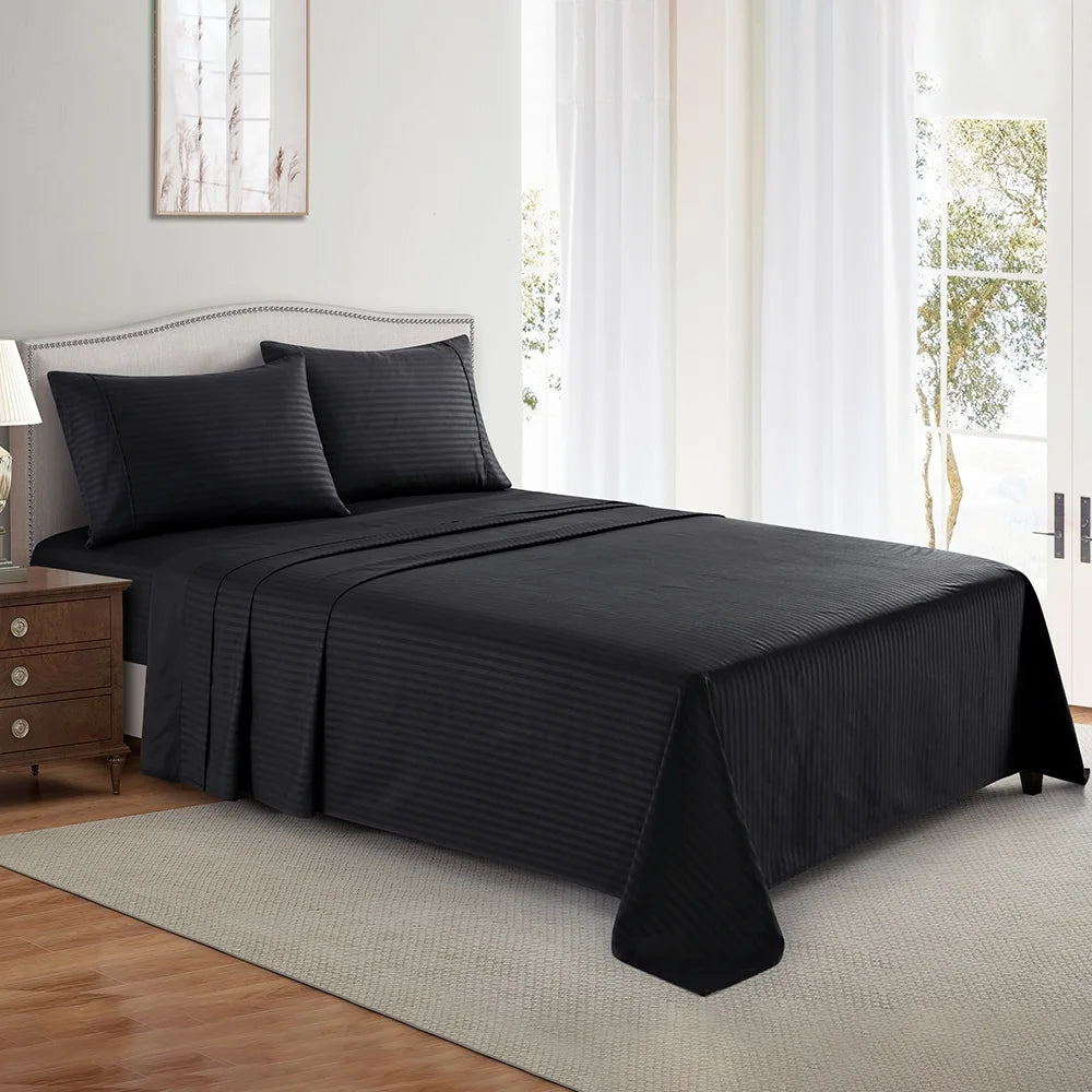 Bedding Set with Flat Sheet, Fitted Bed Sheet & Pillowcases, Twin Black