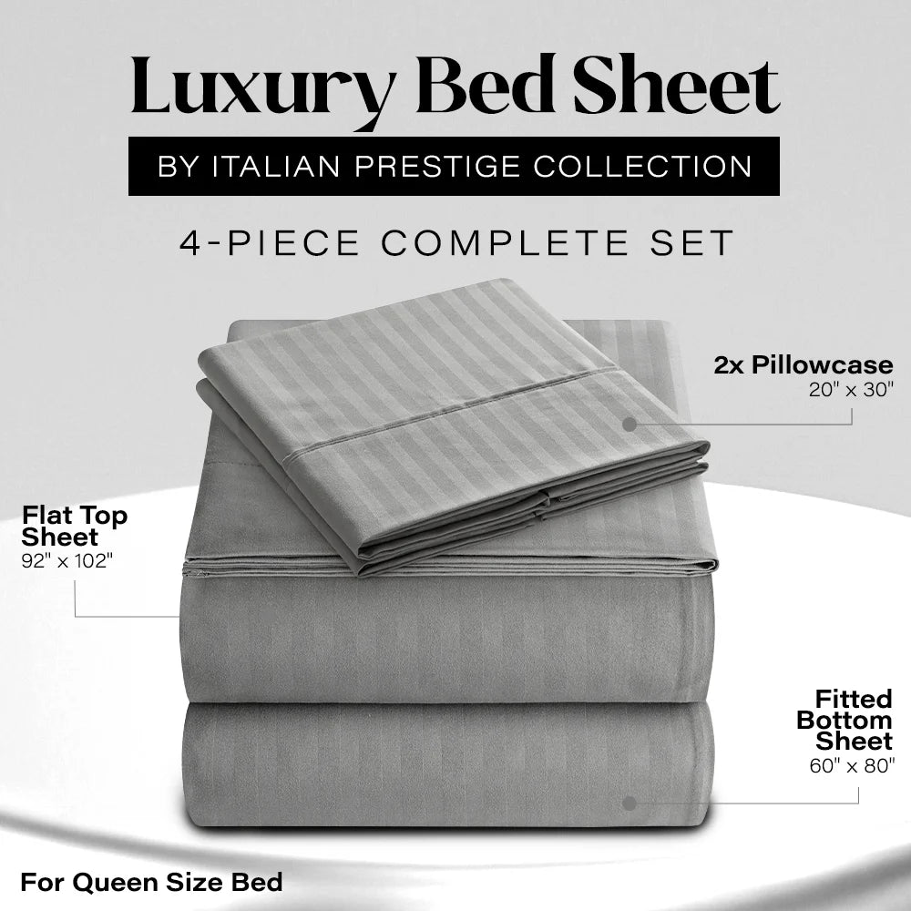 Bedding Set with Flat Sheet, Fitted Bed Sheet & Pillowcases, Queen Grey