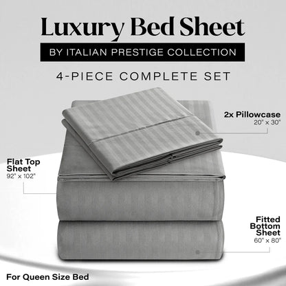 Bedding Set with Flat Sheet, Fitted Bed Sheet & Pillowcases, Queen Grey