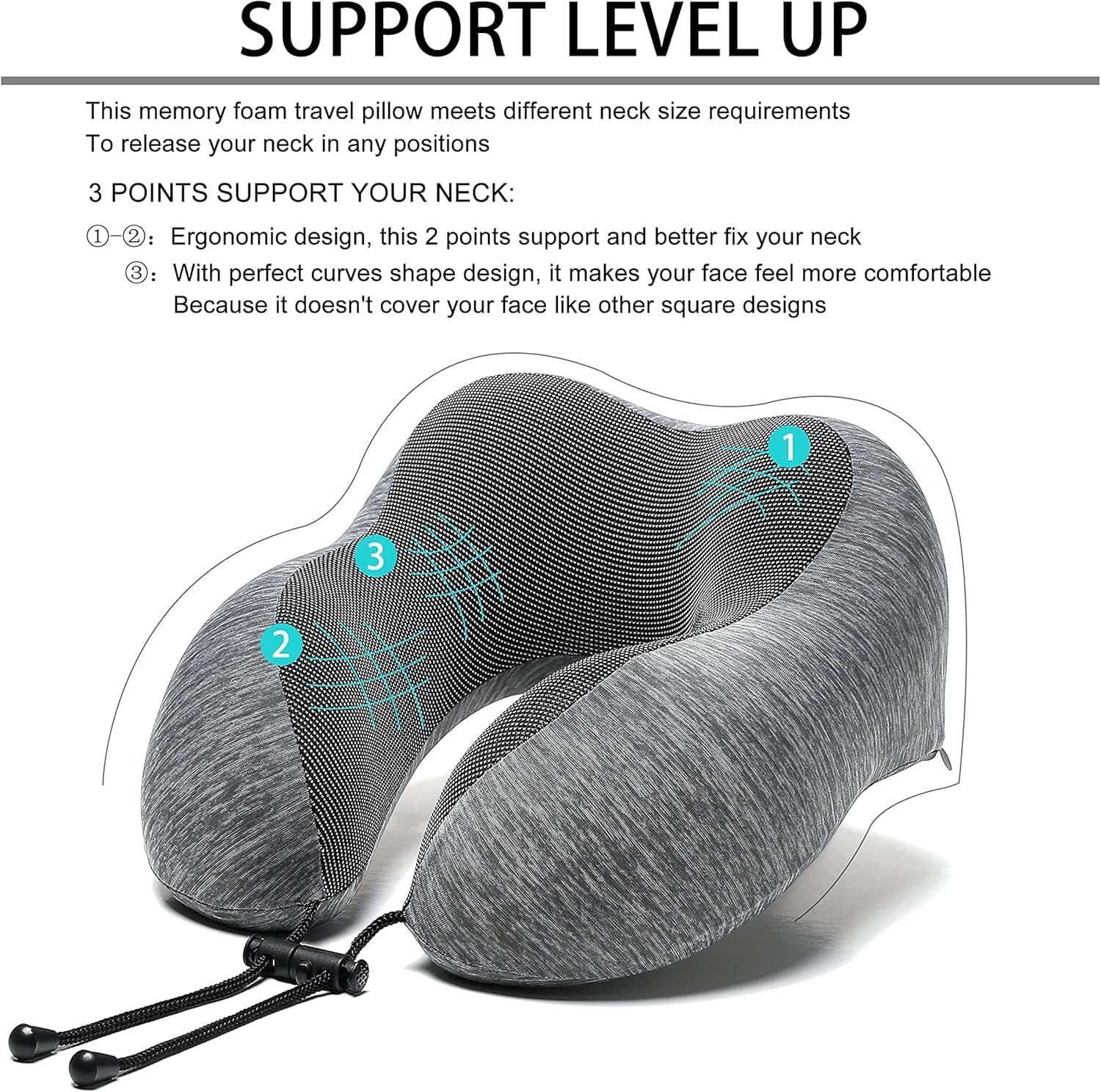 Travel Pillow, 100% Memory Foam Neck Pillow with Comfortable Breathable Cover, Airplane Travel Kit Cooling Pillow with 3D Eye Mask, Ear Plugs and Organizer Bag, Machine Washable, Grey/Blue (Grey)
