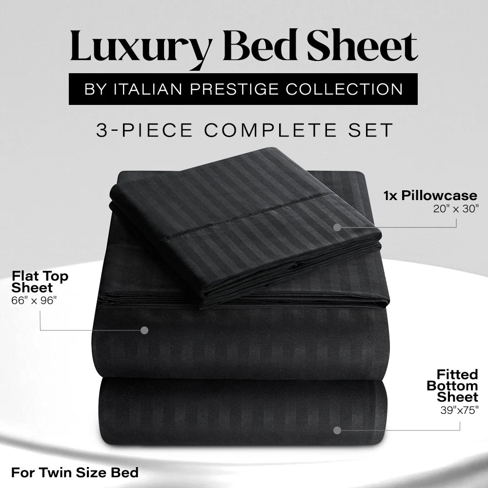 Bedding Set with Flat Sheet, Fitted Bed Sheet & Pillowcases, Twin Black