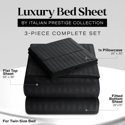 Bedding Set with Flat Sheet, Fitted Bed Sheet & Pillowcases, Twin Black