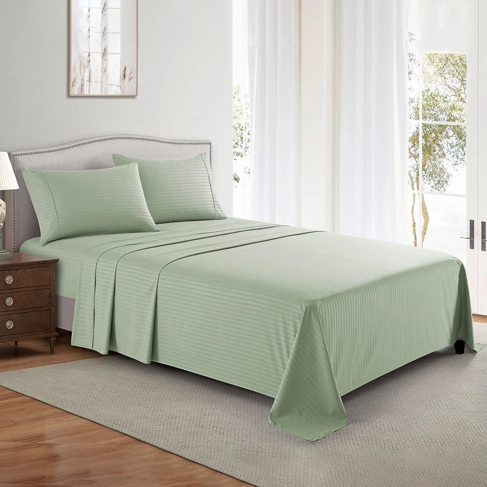 Bedding Set with Flat Sheet, Fitted Bed Sheet & Pillowcases, Full Sage