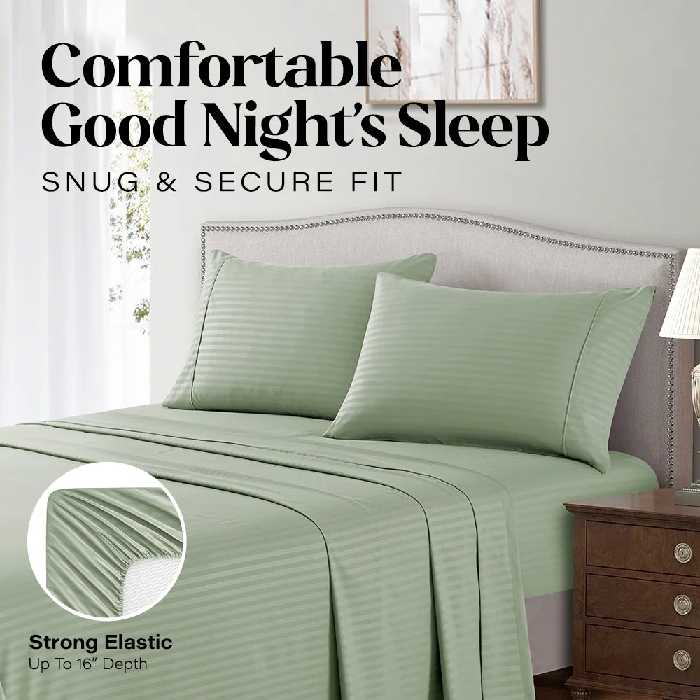 Bedding Set with Flat Sheet, Fitted Bed Sheet & Pillowcases, Full Sage