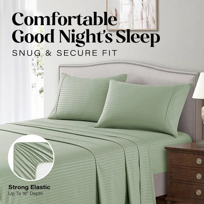 Bedding Set with Flat Sheet, Fitted Bed Sheet & Pillowcases, Full Sage