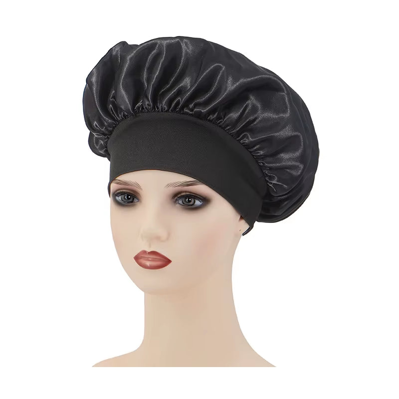 Women'S Wide Brim Nightcap Silk Bonnet Hair Wrap for Sleeping Sleep Cap with Elastic Soft Band Sleep Cap with Elastic Soft Band