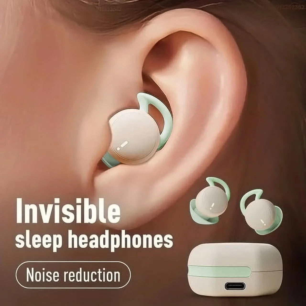 Sleep Earphones Bluetooth Sports Headphone, Wireless Music Sleeping Headphones Noise-Canceling Earbuds Mini Earphones Bluetooth 5.3 Hidden Headphones for Side Sleepers/Work,Light Green
