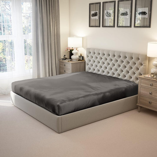 Mulberry Park 100% Pure Twin X-Long Silk Fitted Sheet 22 Momme 6A Mulberry Silk Bed Sheets with 15" Deep Pocket - Breathable, Ultra-Soft, Seamless - Gunmetal