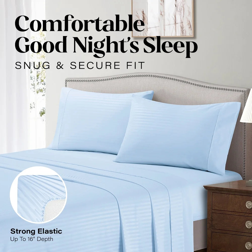 Bedding Set with Flat Sheet, Fitted Bed Sheet & Pillowcases, Queen Light Blue