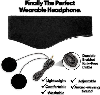 Sleep Headphones - over Ear Headphones from Ultra Thin Cool Mesh Wired for Side Sleepers, Meditation, Running, Laptop, and Phone - Black Lycra