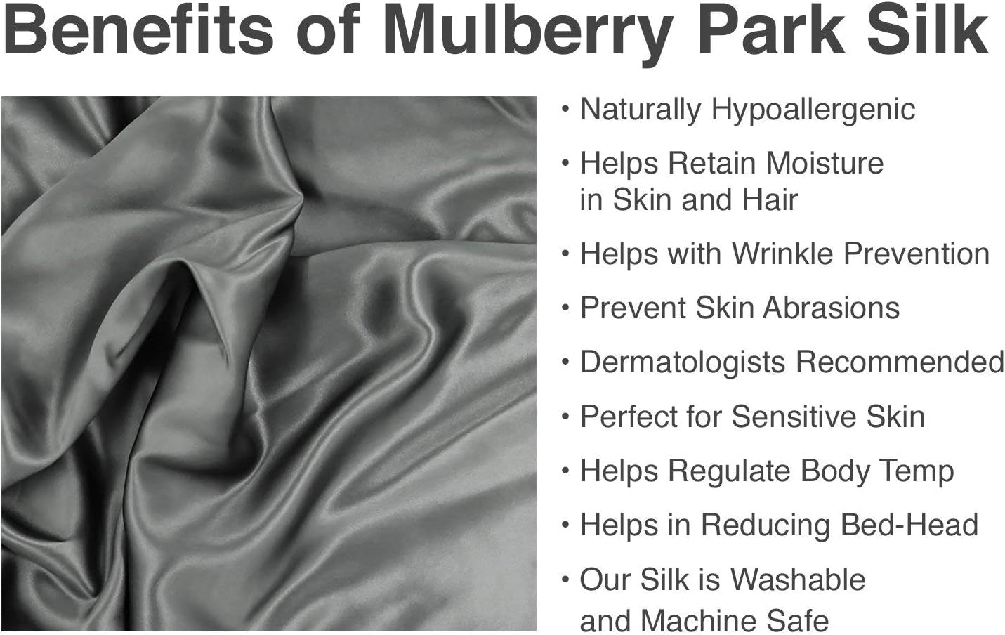 Mulberry Park 100% Pure Twin X-Long Silk Fitted Sheet 22 Momme 6A Mulberry Silk Bed Sheets with 15" Deep Pocket - Breathable, Ultra-Soft, Seamless - Gunmetal