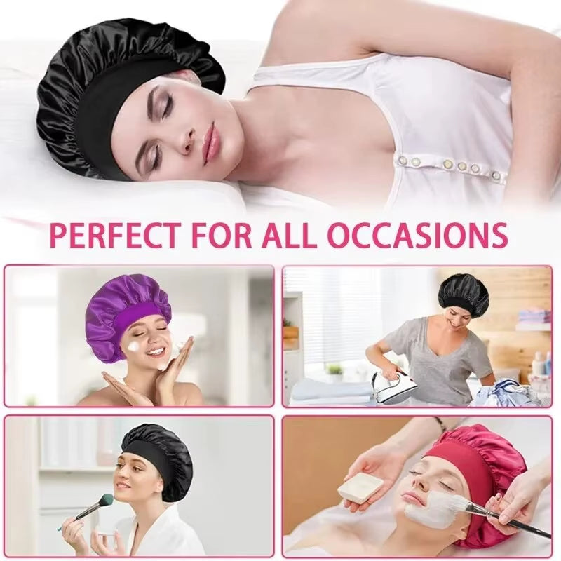 Women'S Wide Brim Nightcap Silk Bonnet Hair Wrap for Sleeping Sleep Cap with Elastic Soft Band Sleep Cap with Elastic Soft Band