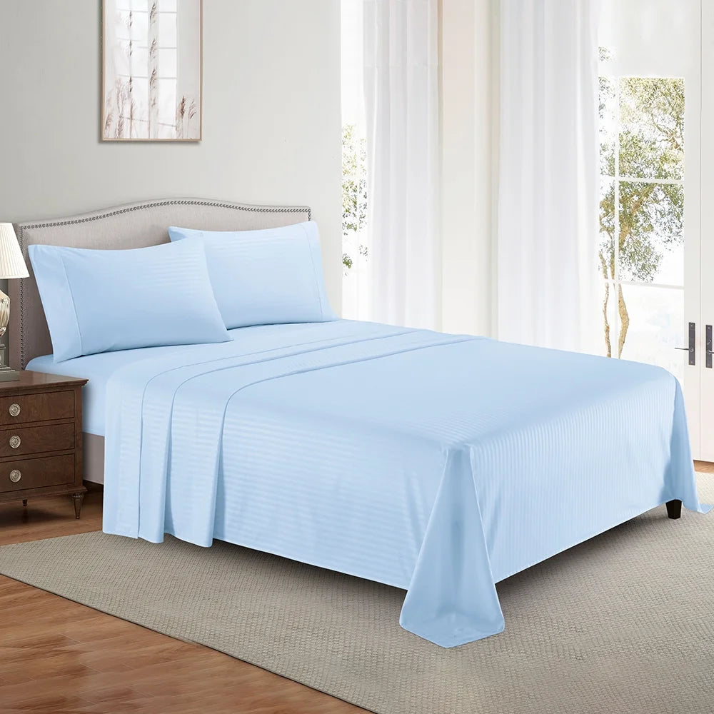 Bedding Set with Flat Sheet, Fitted Bed Sheet & Pillowcases, Queen Light Blue