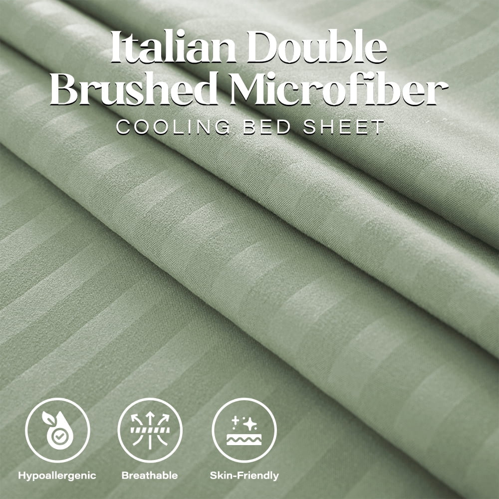 Bedding Set with Flat Sheet, Fitted Bed Sheet & Pillowcases, Full Sage