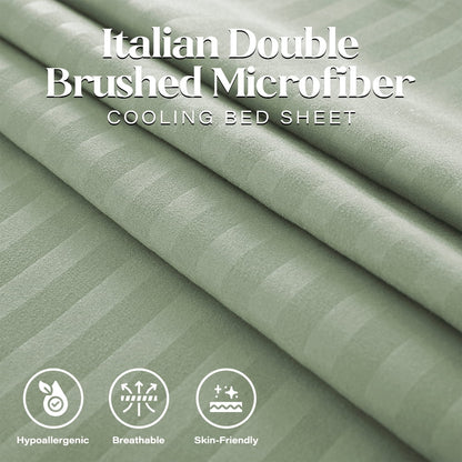 Bedding Set with Flat Sheet, Fitted Bed Sheet & Pillowcases, Full Sage