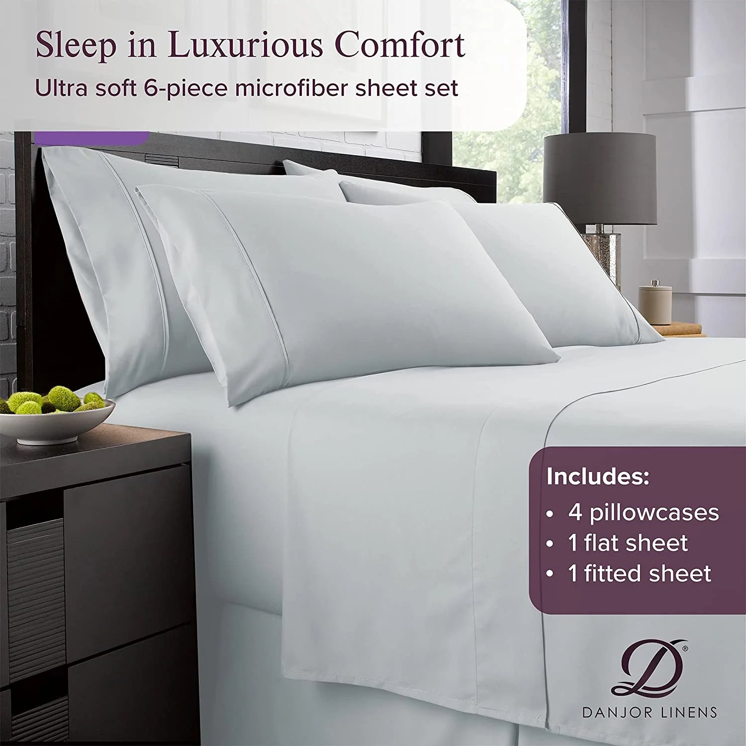 Danjor Linens 1800 Series 6 Piece Bedding Sheet & Pillowcases Sets with Deep Pockets, Queen, Ice Blue