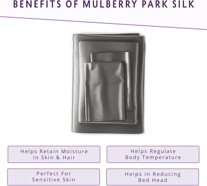 Mulberry Park 100% Pure Twin X-Long Silk Fitted Sheet 22 Momme 6A Mulberry Silk Bed Sheets with 15" Deep Pocket - Breathable, Ultra-Soft, Seamless - Gunmetal