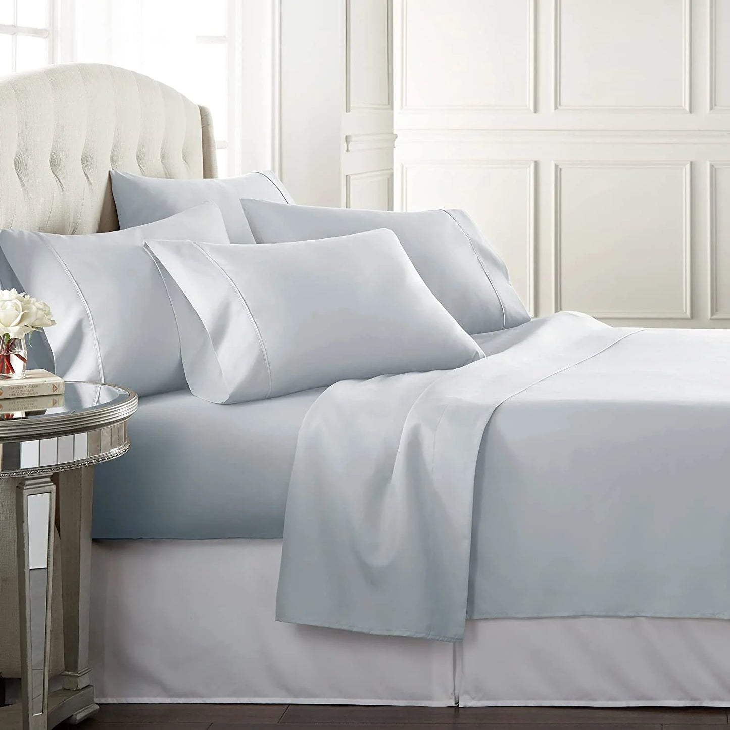 Danjor Linens 1800 Series 6 Piece Bedding Sheet & Pillowcases Sets with Deep Pockets, Queen, Ice Blue