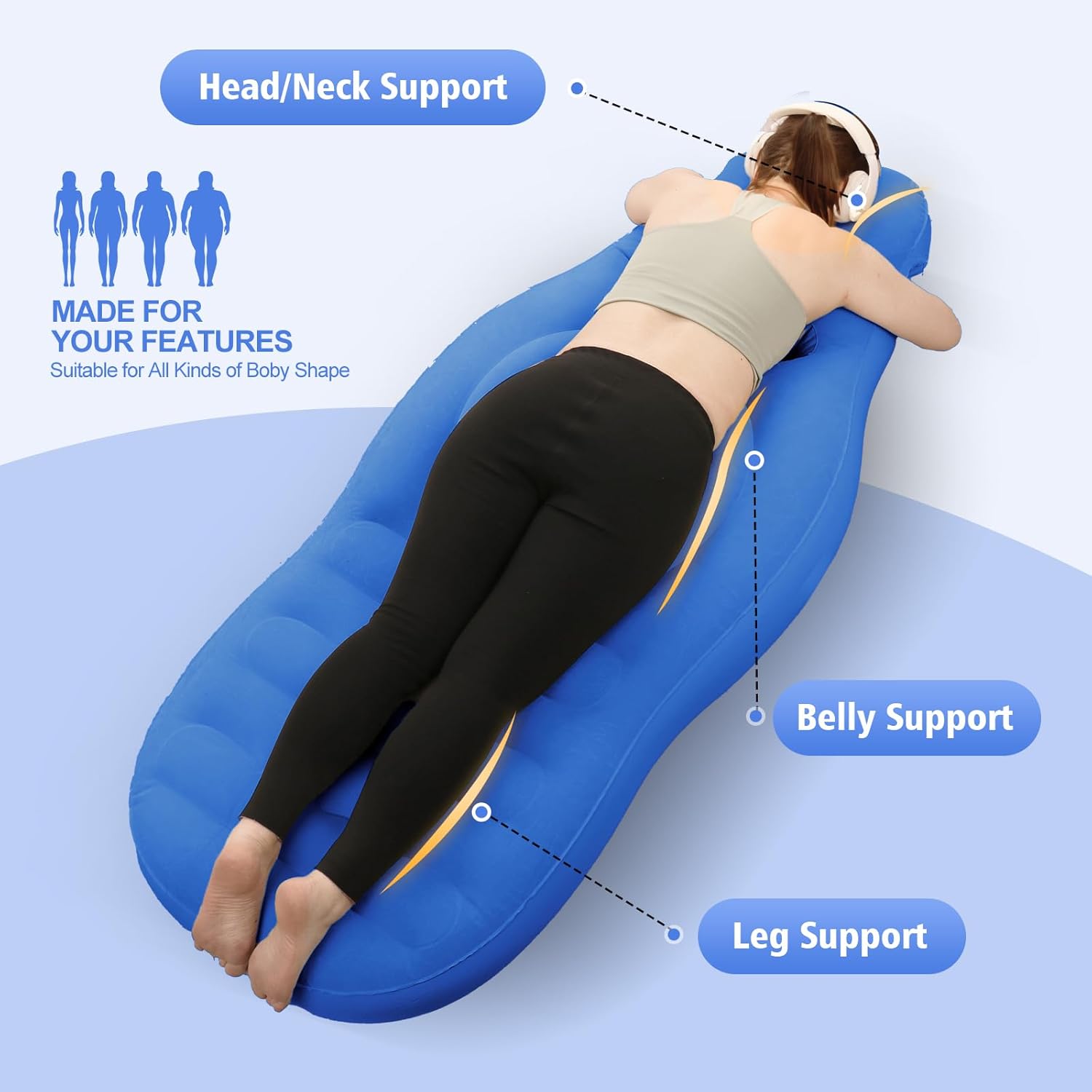 Inflatable Full Body Pregnancy Pillow, Full Body Maternity Airbed with Belly Hole for Comfort – Best Prone Sleeping Support for Pregnant Women – Portable, Adjustable & Travel-Friendly, Blue