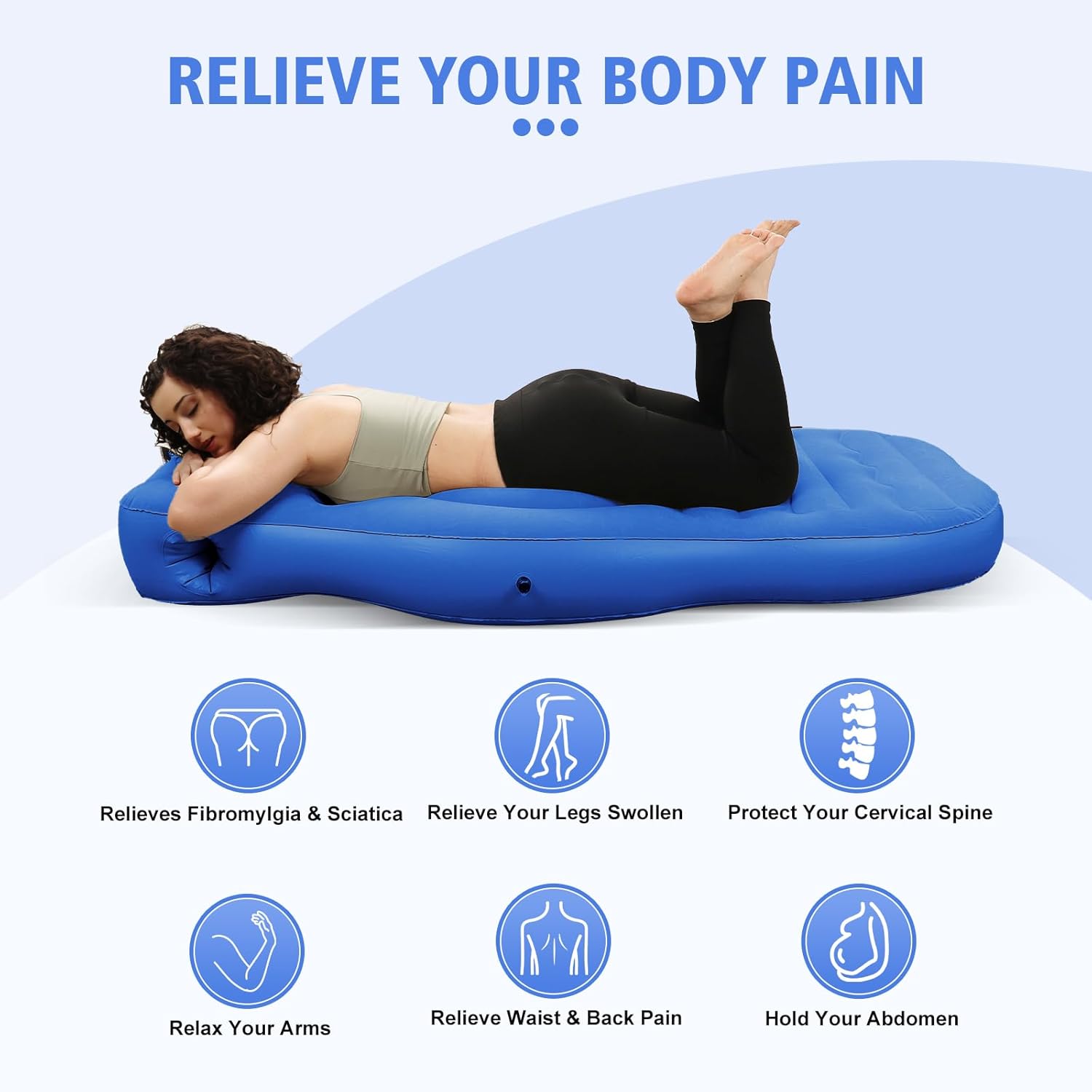 Inflatable Full Body Pregnancy Pillow, Full Body Maternity Airbed with Belly Hole for Comfort – Best Prone Sleeping Support for Pregnant Women – Portable, Adjustable & Travel-Friendly, Blue
