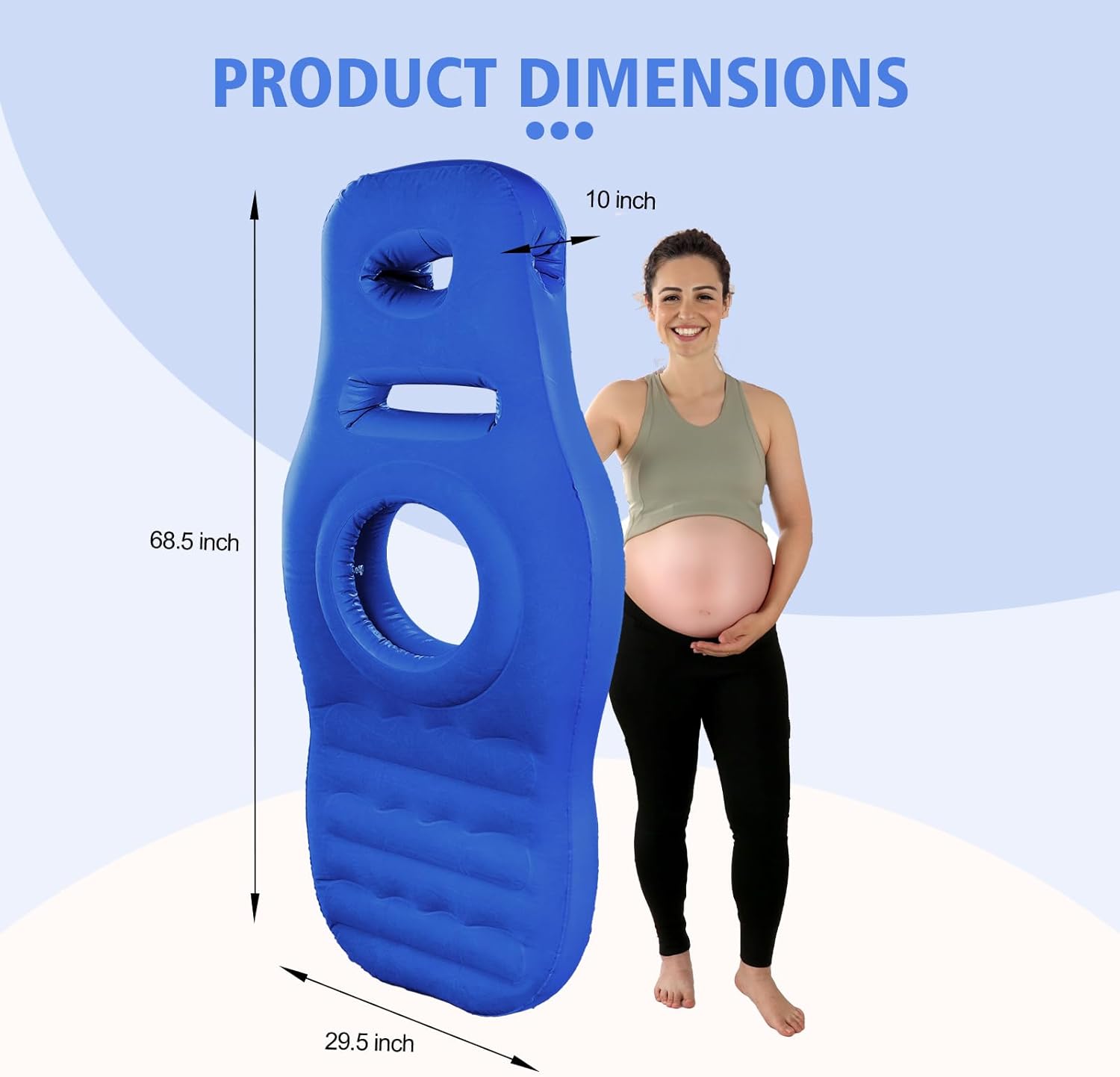 Inflatable Full Body Pregnancy Pillow, Full Body Maternity Airbed with Belly Hole for Comfort – Best Prone Sleeping Support for Pregnant Women – Portable, Adjustable & Travel-Friendly, Blue