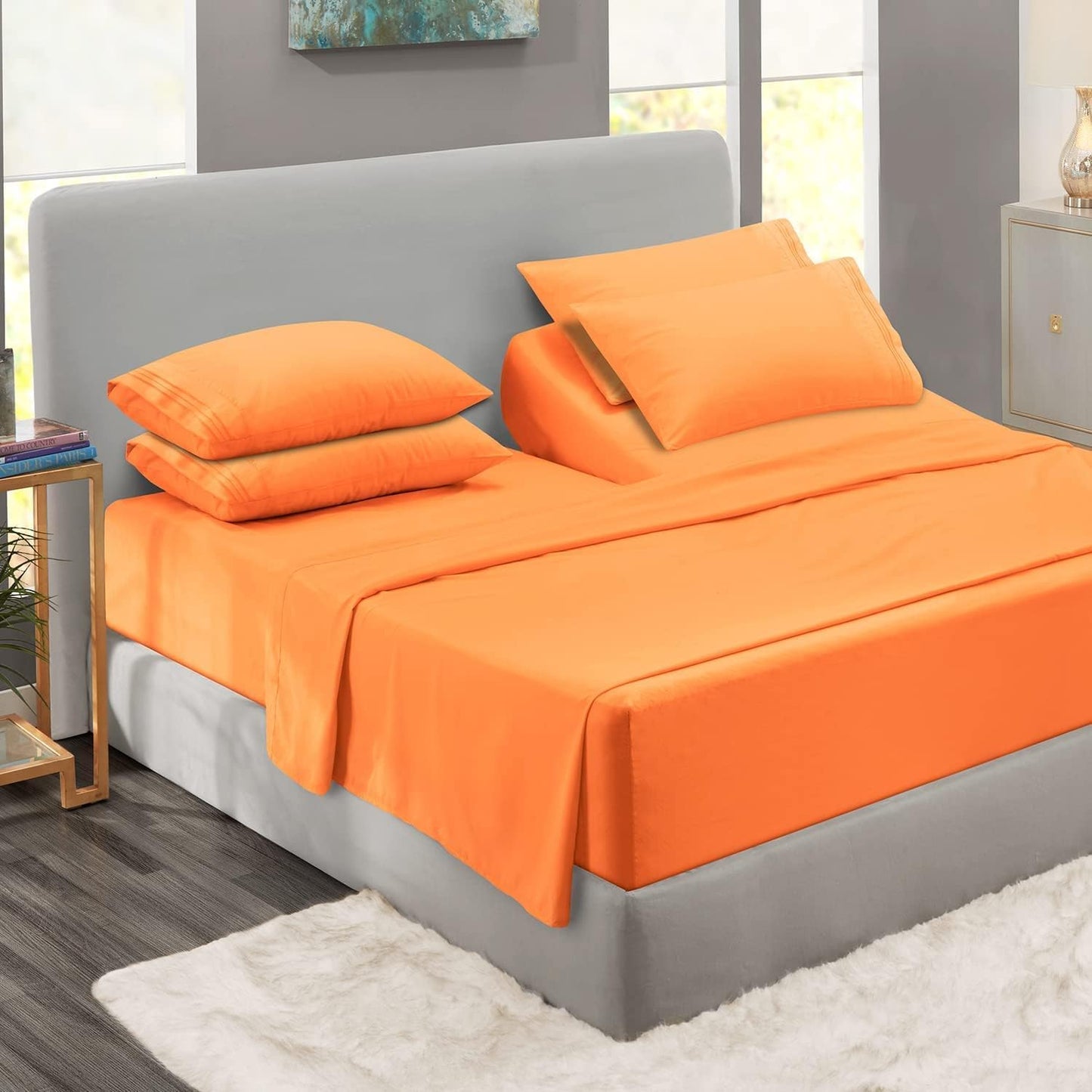 1900 Top Split Flex Head King Size Sheet Set - Egyptian Quality Ultra-Soft Bed Sheets - Double Brushed - Deep Pockets- Easy Fit - 4 Piece Set- Fade Resistant (Peach, Top Split Flex Head)