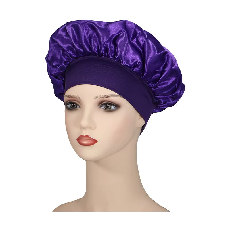 Women'S Wide Brim Nightcap Silk Bonnet Hair Wrap for Sleeping Sleep Cap with Elastic Soft Band Sleep Cap with Elastic Soft Band
