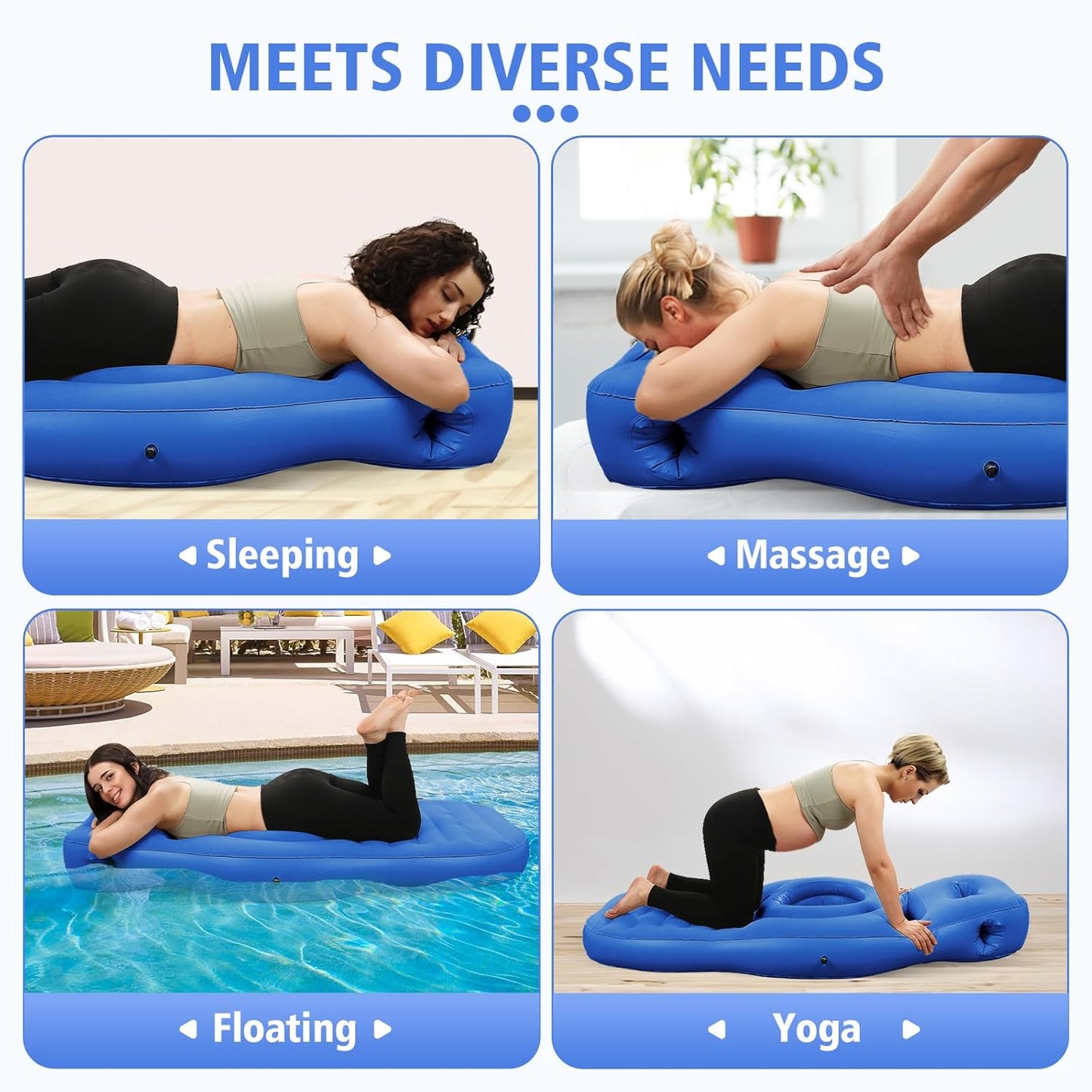 Inflatable Full Body Pregnancy Pillow, Full Body Maternity Airbed with Belly Hole for Comfort – Best Prone Sleeping Support for Pregnant Women – Portable, Adjustable & Travel-Friendly, Blue