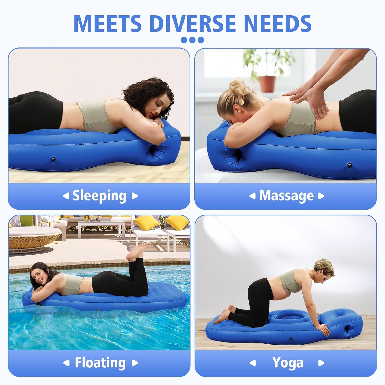 Inflatable Full Body Pregnancy Pillow, Full Body Maternity Airbed with Belly Hole for Comfort – Best Prone Sleeping Support for Pregnant Women – Portable, Adjustable & Travel-Friendly, Blue