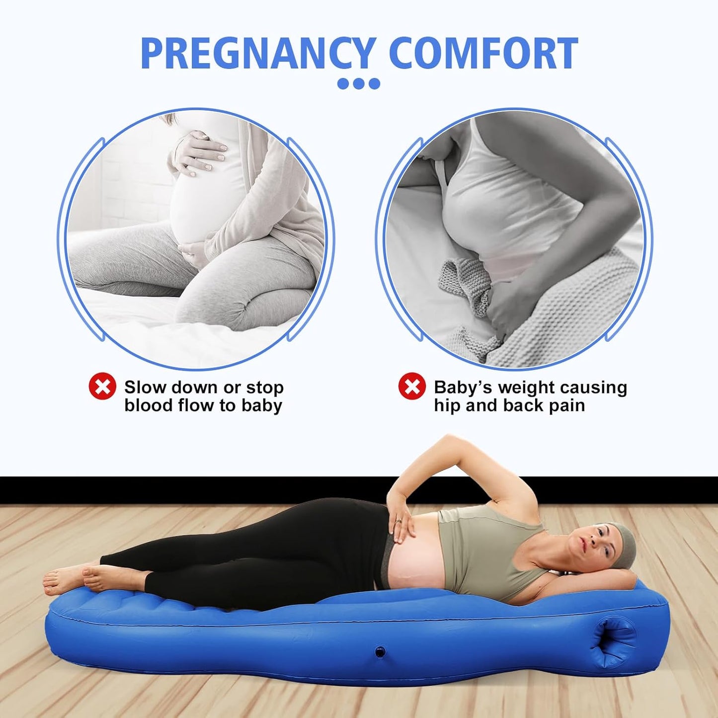 Inflatable Full Body Pregnancy Pillow, Full Body Maternity Airbed with Belly Hole for Comfort – Best Prone Sleeping Support for Pregnant Women – Portable, Adjustable & Travel-Friendly, Blue