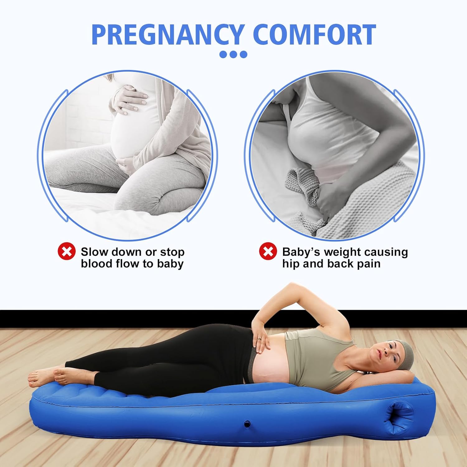 Inflatable Full Body Pregnancy Pillow, Full Body Maternity Airbed with Belly Hole for Comfort – Best Prone Sleeping Support for Pregnant Women – Portable, Adjustable & Travel-Friendly, Blue