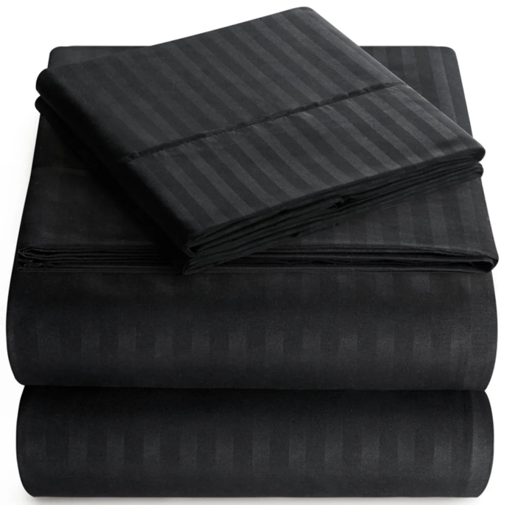 Bedding Set with Flat Sheet, Fitted Bed Sheet & Pillowcases, Twin Black