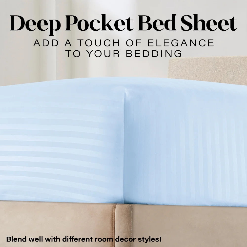 Bedding Set with Flat Sheet, Fitted Bed Sheet & Pillowcases, Queen Light Blue