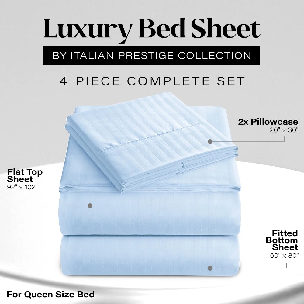Bedding Set with Flat Sheet, Fitted Bed Sheet & Pillowcases, Queen Light Blue