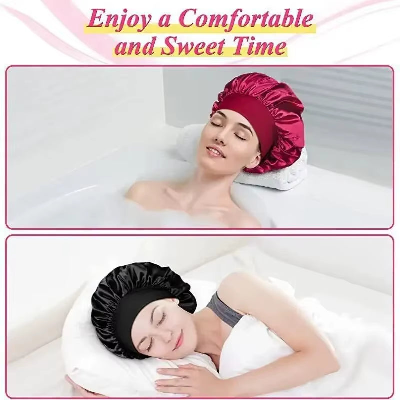 Women'S Wide Brim Nightcap Silk Bonnet Hair Wrap for Sleeping Sleep Cap with Elastic Soft Band Sleep Cap with Elastic Soft Band