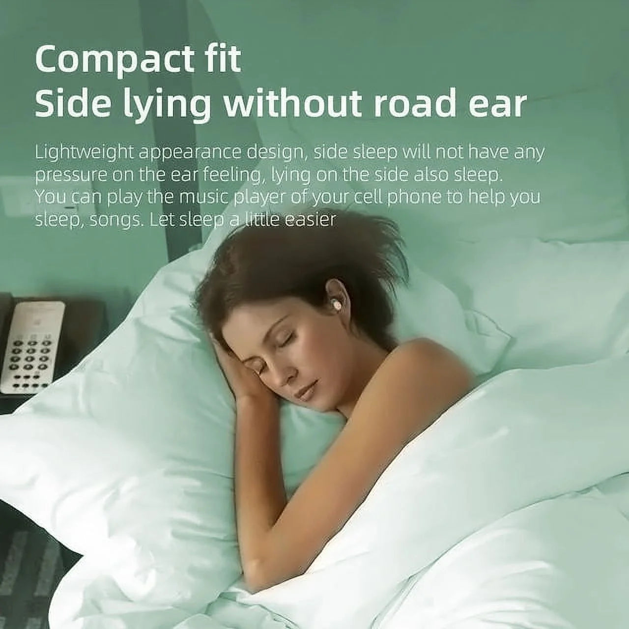 Sleep Earphones Bluetooth Sports Headphone, Wireless Music Sleeping Headphones Noise-Canceling Earbuds Mini Earphones Bluetooth 5.3 Hidden Headphones for Side Sleepers/Work,Light Green