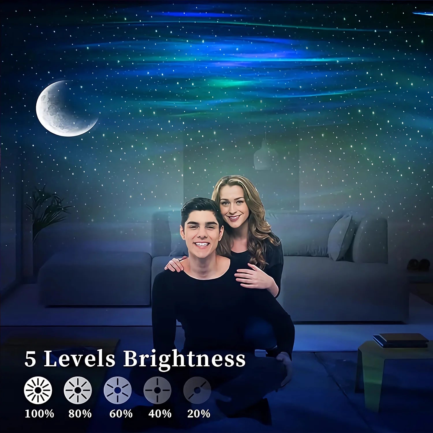 Star Projector with Bluetooth Speaker and Remote, Northern Lights Aurora Projector with Moon and Star