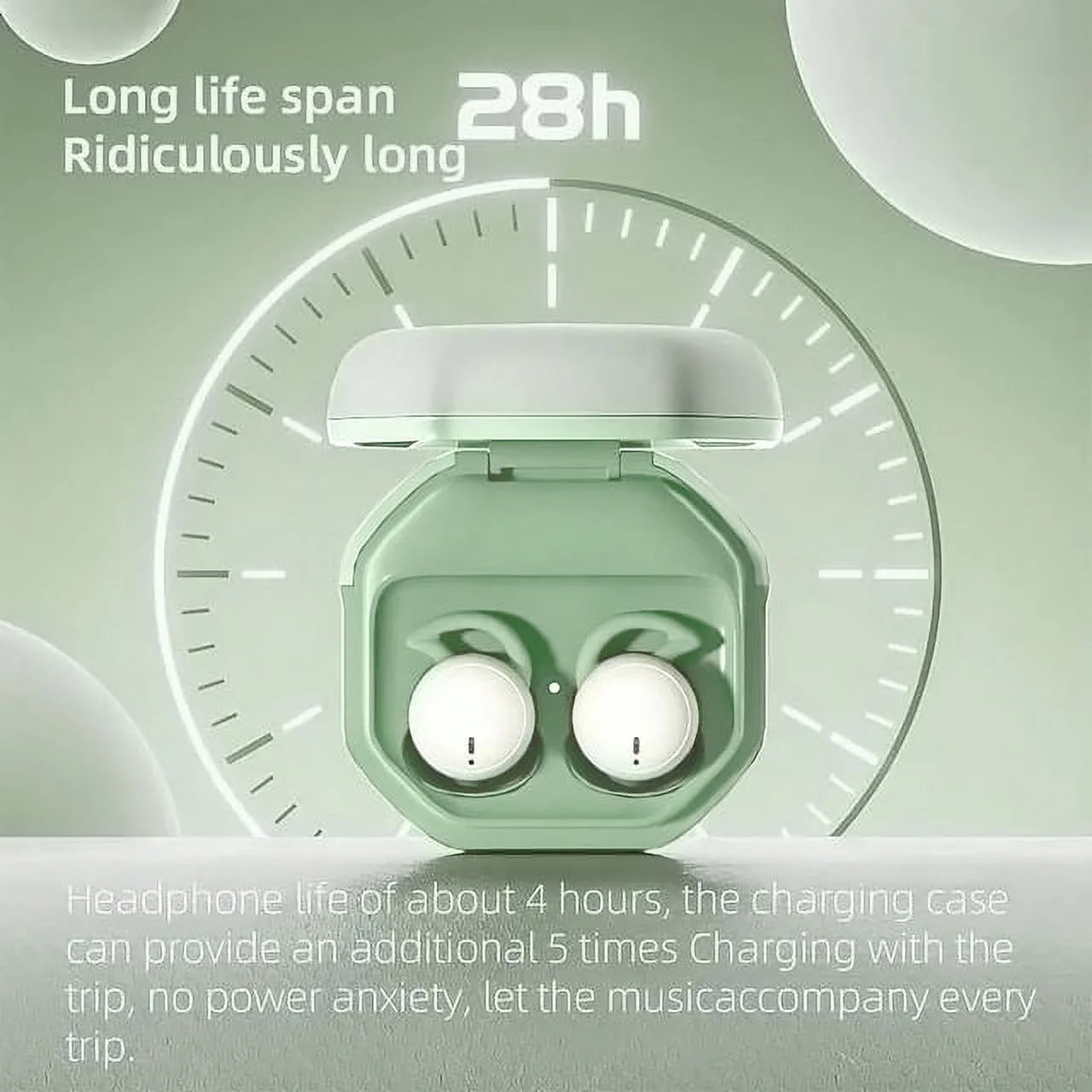 Sleep Earphones Bluetooth Sports Headphone, Wireless Music Sleeping Headphones Noise-Canceling Earbuds Mini Earphones Bluetooth 5.3 Hidden Headphones for Side Sleepers/Work,Light Green