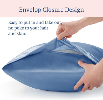 Satin Pillowcase for Hair and Skin, Super Soft and Cooling Similar to Silk Pillow Cases 2 Pack with Envelope Closure, Gift for Women Men(20"X26" Standard Size, Airy Blue)