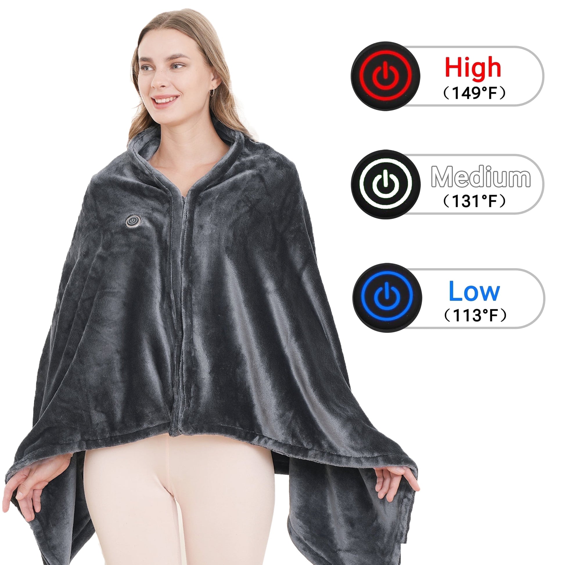  Electric Heated Blanket 59"X33" -  Washable Heated Shawl/Scarf with Zipper for Indoor Outdoor ,Dark Gre（Without Battery）