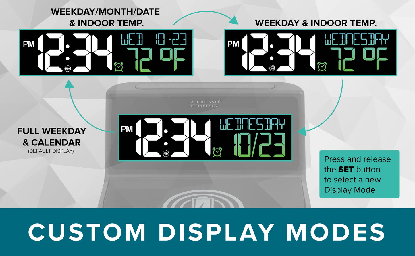 617-148V2 Black Wireless Charging Alarm Clock with Glowing LED Base