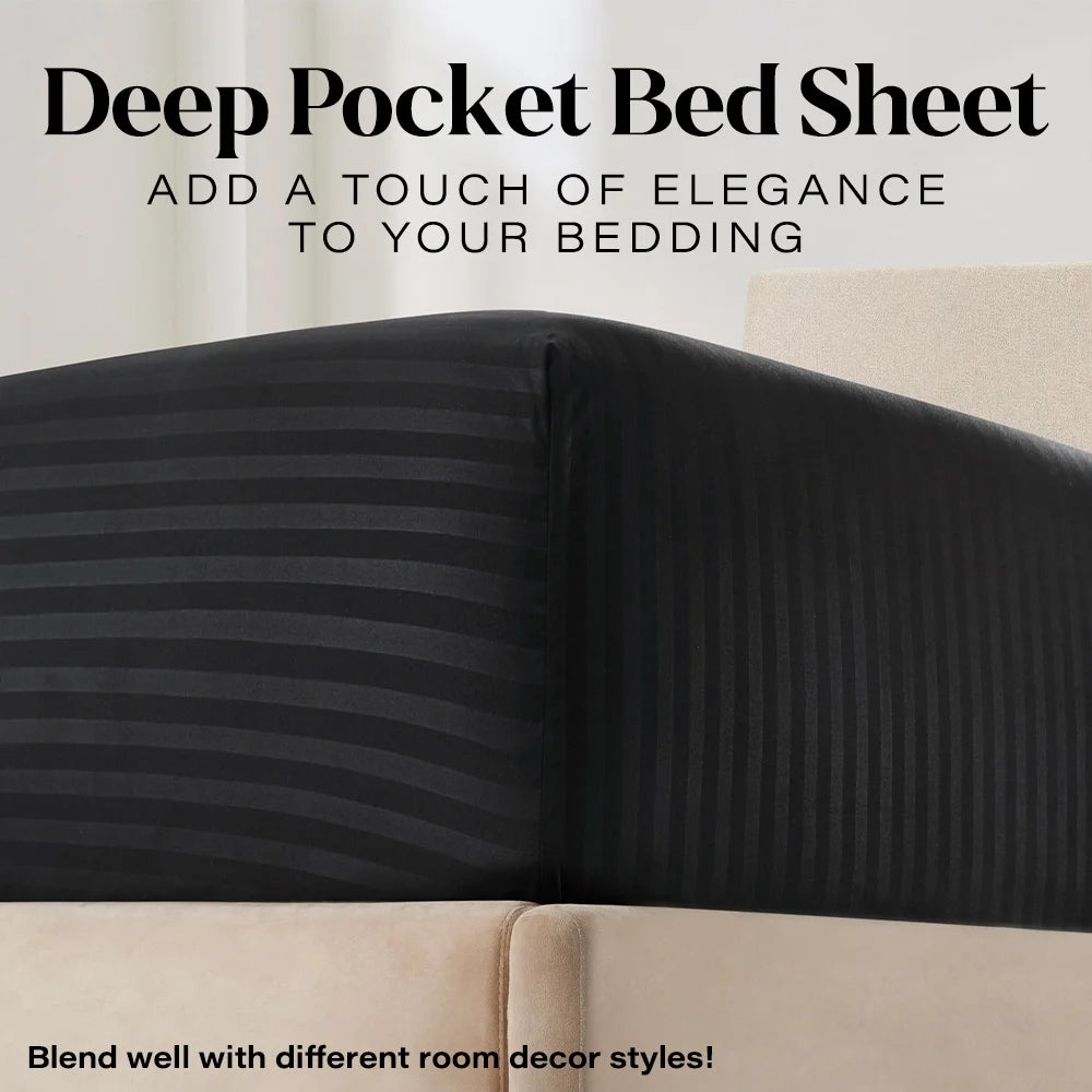Bedding Set with Flat Sheet, Fitted Bed Sheet & Pillowcases, Twin Black