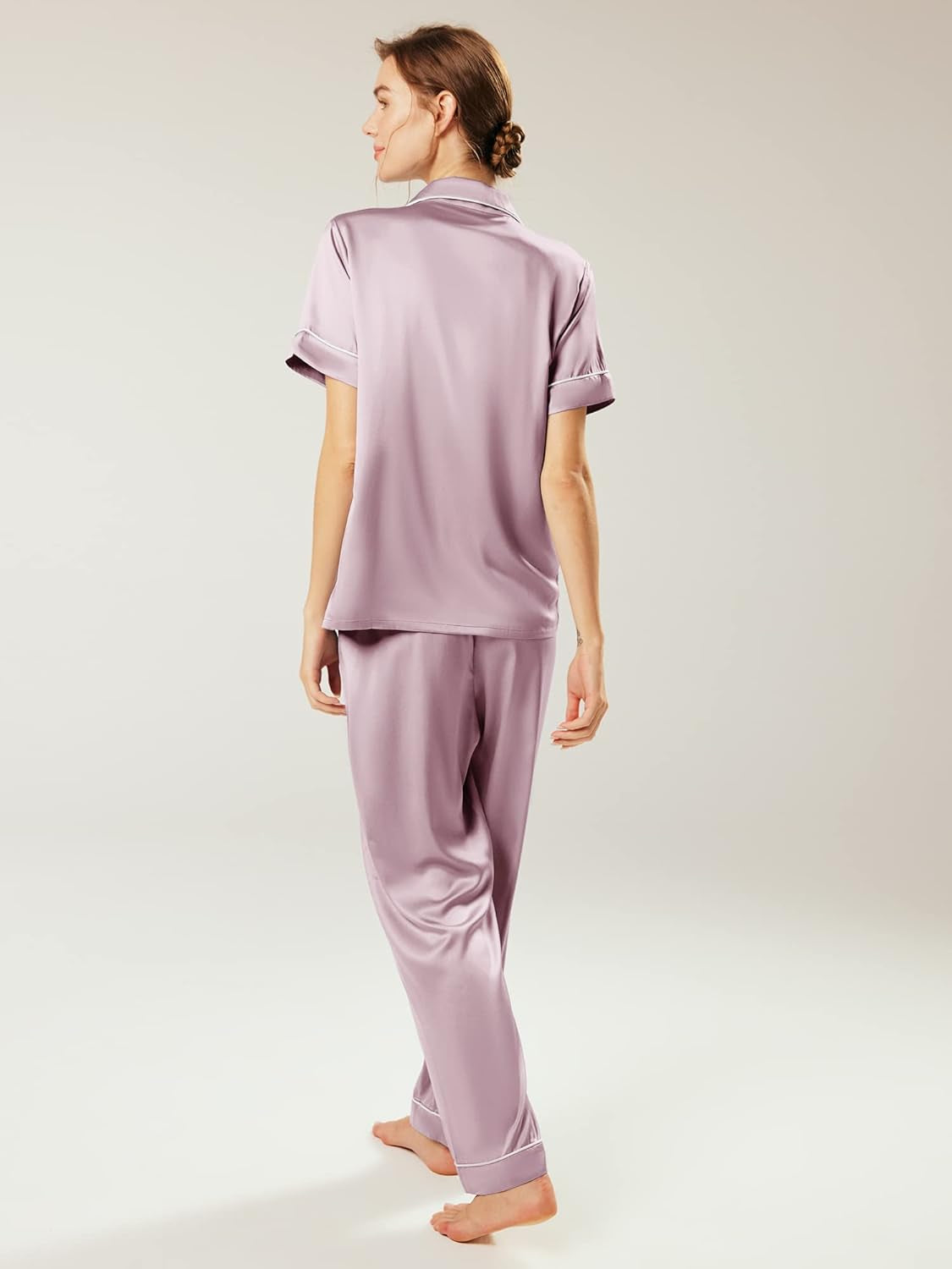Womens Satin Pajama Set Soft Short Sleeve Silk Pajamas Button down Loungewear Sleepwear Two Piece Pj Sets, S-XL
