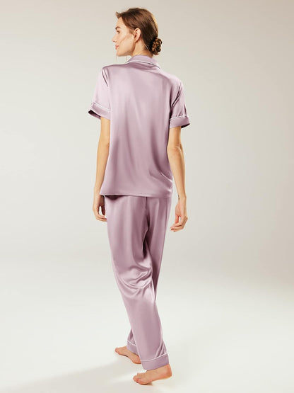 Womens Satin Pajama Set Soft Short Sleeve Silk Pajamas Button down Loungewear Sleepwear Two Piece Pj Sets, S-XL